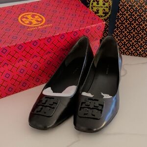Tory Burch Black Flats with Logo Detail